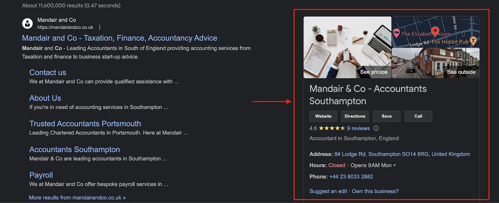 mandair accountants google business places southampton